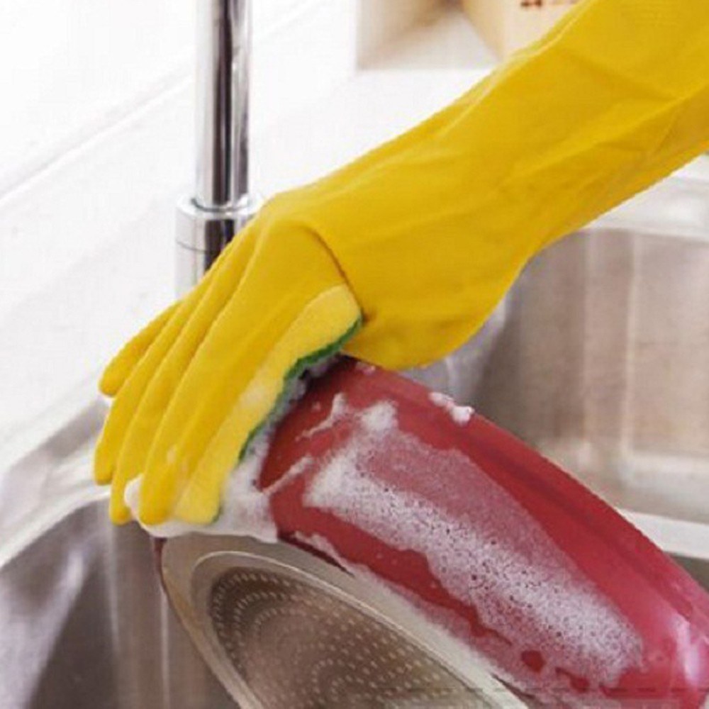1 Pair Household Cleaning Gloves Home Kitchen Dishwashing Sponge Fingers Rubber Cleaning Gloves
