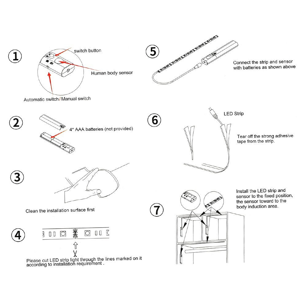 1m 30-LED Warm White Battery Powered PIR Motion Sensor Strip Light Cabinet Wardrobe Lamp with Remote Control