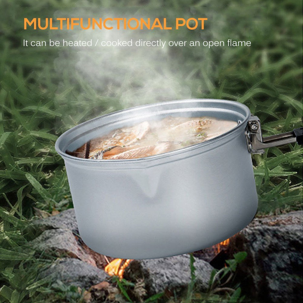 2Pcs (Size: S+M) Aluminum Alloy Pots Backpacking Gear Cooking Equipment with Foldable Handle for Outdoor Camping Picnic Hiking (No FDA Certificate)