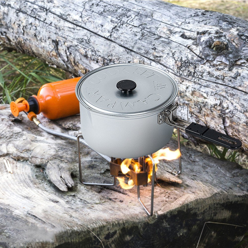 2Pcs (Size: S+M) Aluminum Alloy Pots Backpacking Gear Cooking Equipment with Foldable Handle for Outdoor Camping Picnic Hiking (No FDA Certificate)