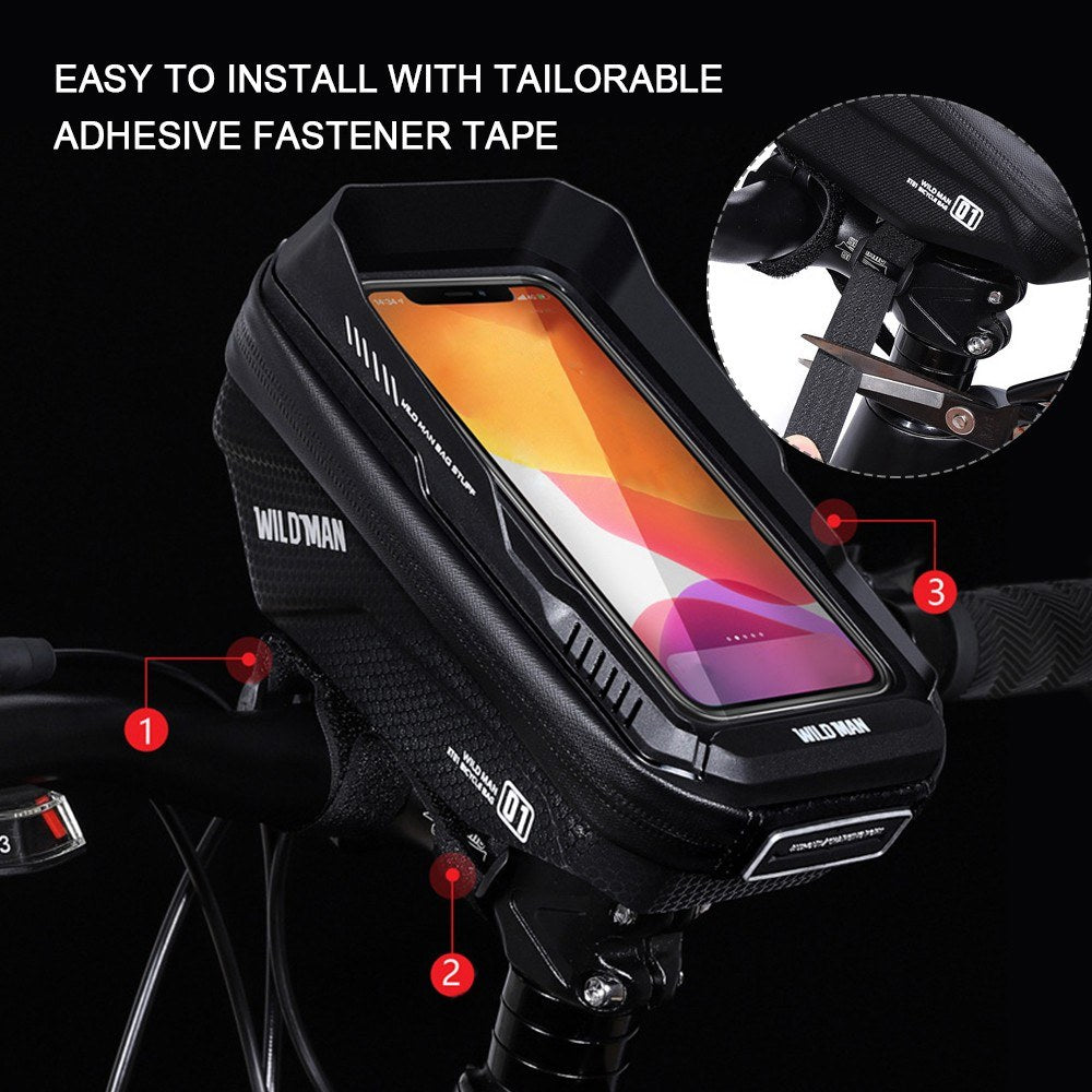 WILD MAN Bike Bicycle Phone Mount Bag 1L Waterproof Front Frame Top Tube Handlebar Bag with Touch Screen Sports Cycling Pack