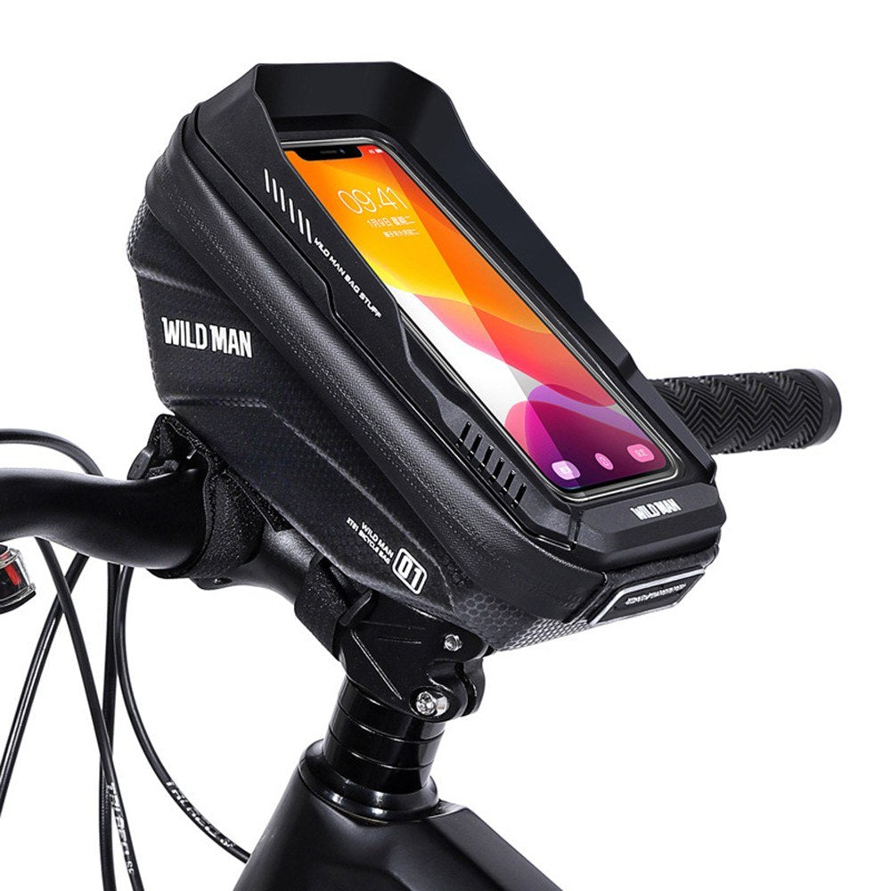 WILD MAN Bike Bicycle Phone Mount Bag 1L Waterproof Front Frame Top Tube Handlebar Bag with Touch Screen Sports Cycling Pack