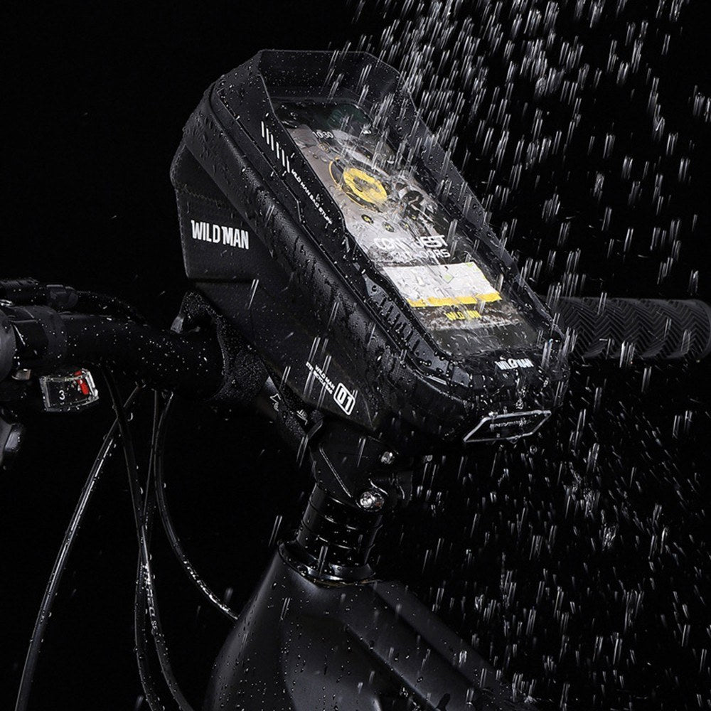 WILD MAN Bike Bicycle Phone Mount Bag 1L Waterproof Front Frame Top Tube Handlebar Bag with Touch Screen Sports Cycling Pack