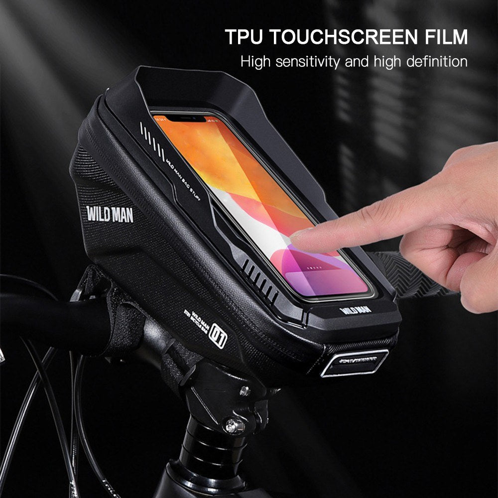 WILD MAN Bike Bicycle Phone Mount Bag 1L Waterproof Front Frame Top Tube Handlebar Bag with Touch Screen Sports Cycling Pack