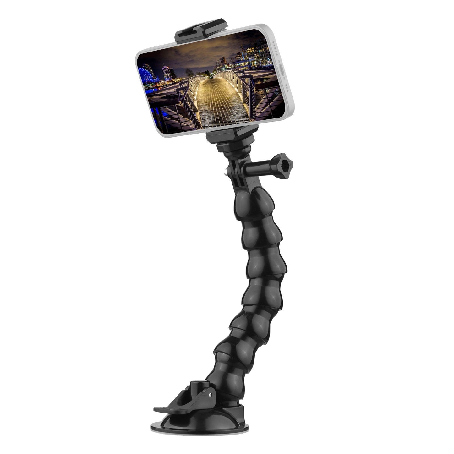 23cm/ 9.1in Flexible Suction Cup Mount Windshield Phone Mount 360-degree Rotating 1/4 Inch Screw Connector with Phone Holder for Smartphone Sports Camera