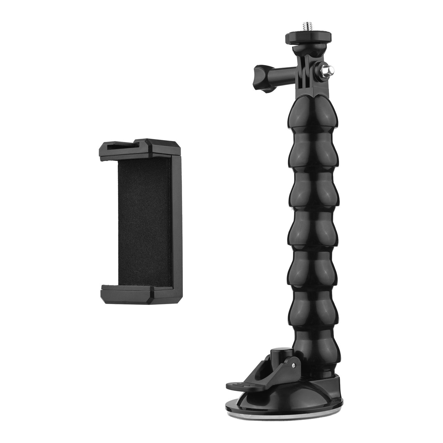 23cm/ 9.1in Flexible Suction Cup Mount Windshield Phone Mount 360-degree Rotating 1/4 Inch Screw Connector with Phone Holder for Smartphone Sports Camera