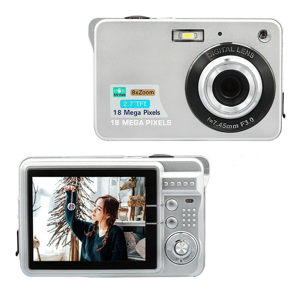 Portable 720P Digital Camera 2.7 inch Large TFT Screen Video Camcorder 18MP Photo 8X Zoom Anti-Shake Camera Built-in Lithium Battery with Carrying Bag USB Cable for Kids Teens
