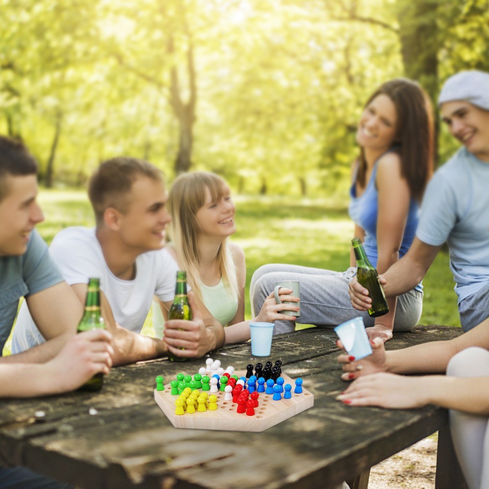 Chinese Checker Classic Original Game Set Rubber Wooden Board Game Strategy Game for Kids Adults