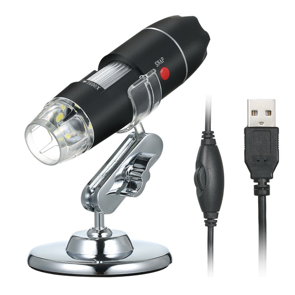 USB Digital Microscope 1600X Magnification Endoscope Mini Camera Handheld Inspection 8-LED Magnifier with Stand