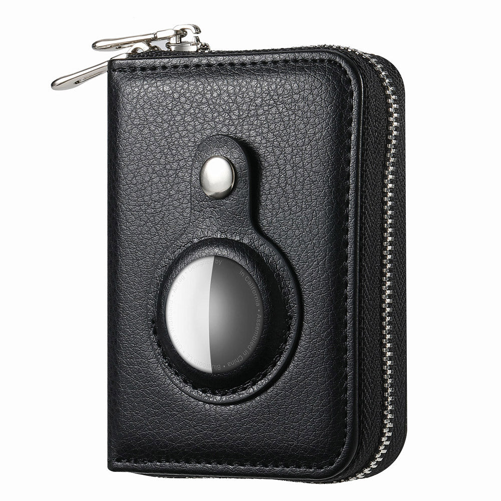 RFID Blocking Card Holder PU Leather Zipper Wallet with Built-in Case for Apple AirTag