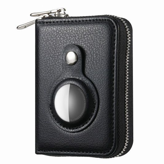 RFID Blocking Card Holder PU Leather Zipper Wallet with Built-in Case for Apple AirTag