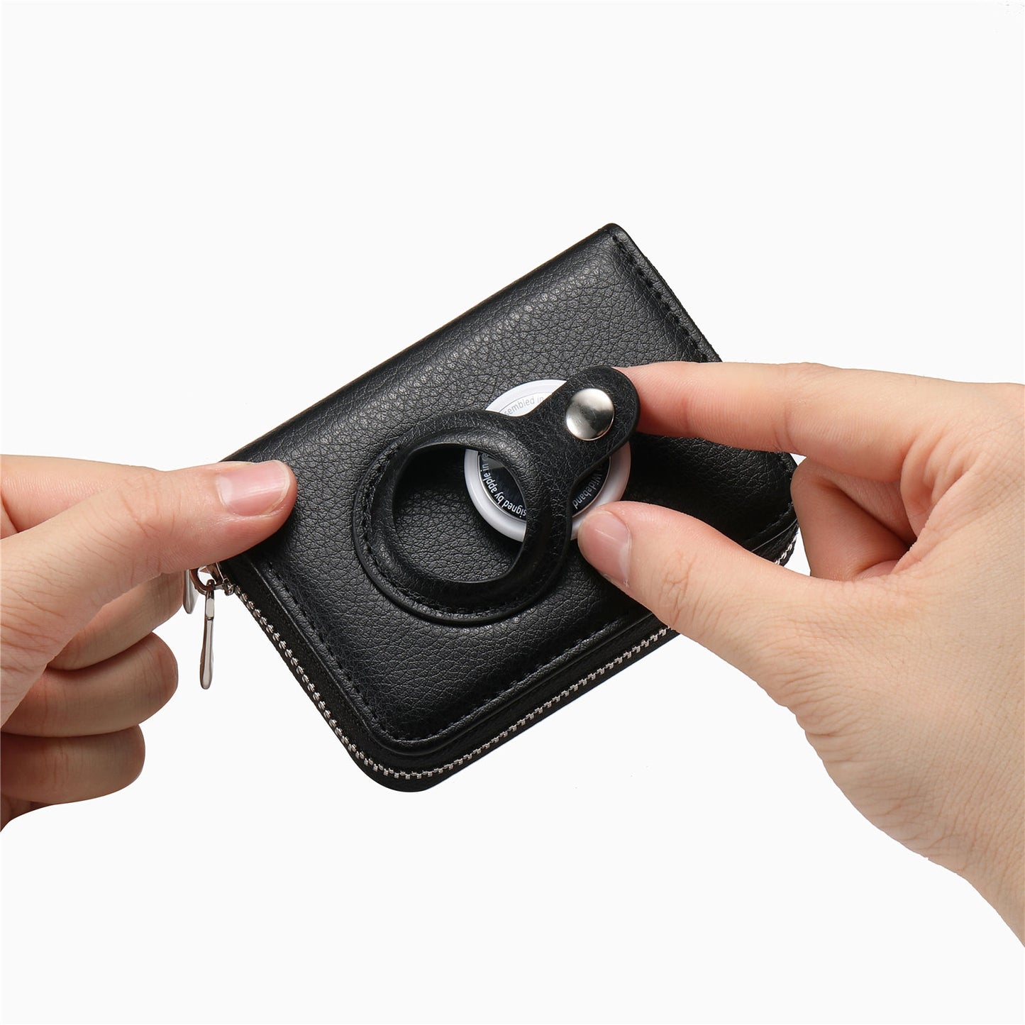 RFID Blocking Card Holder PU Leather Zipper Wallet with Built-in Case for Apple AirTag