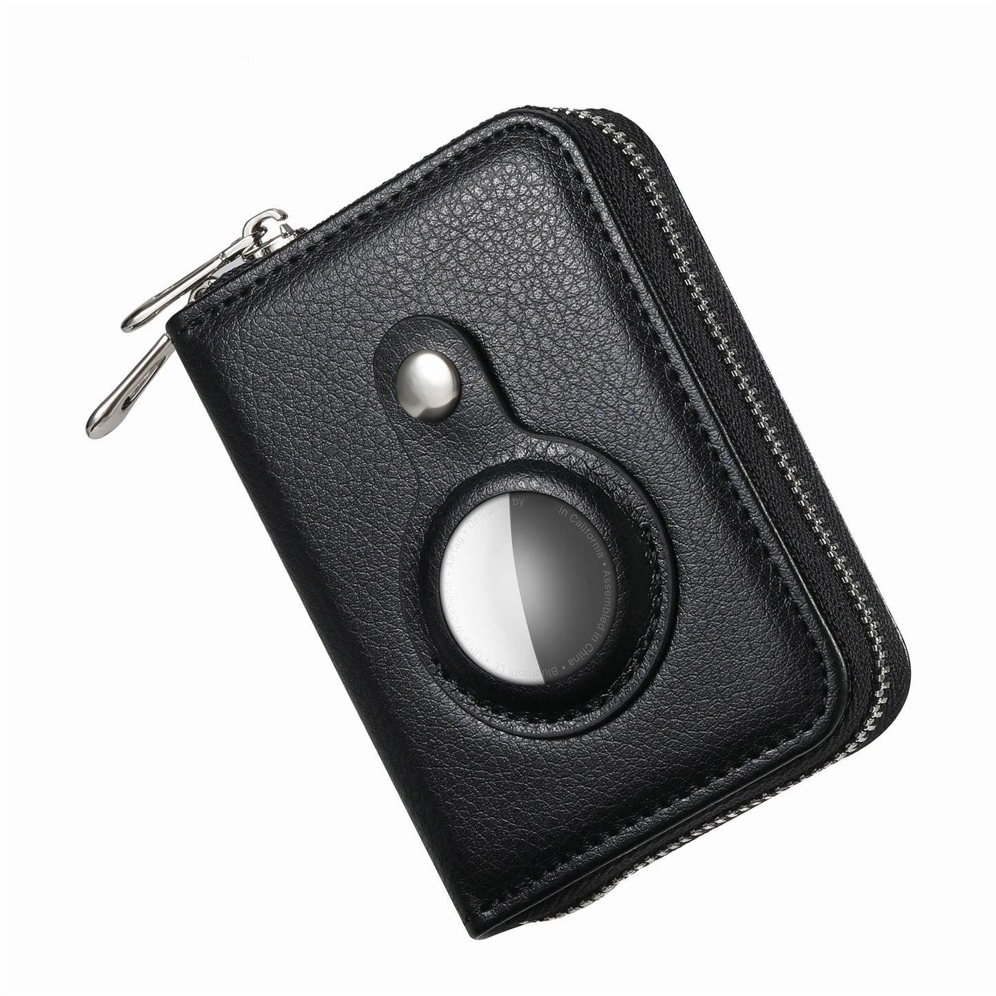 RFID Blocking Card Holder PU Leather Zipper Wallet with Built-in Case for Apple AirTag