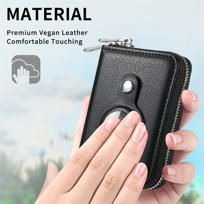 RFID Blocking Card Holder PU Leather Zipper Wallet with Built-in Case for Apple AirTag