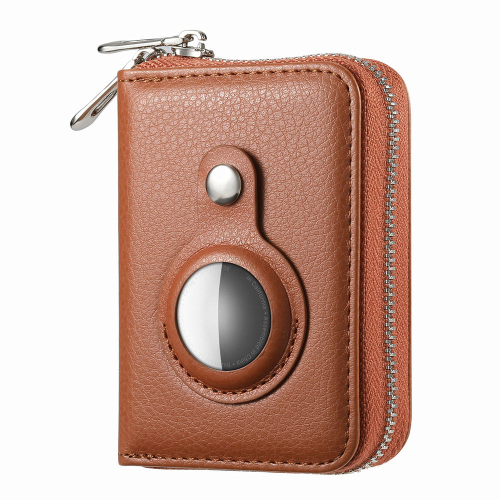 RFID Blocking Card Holder PU Leather Zipper Wallet with Built-in Case for Apple AirTag