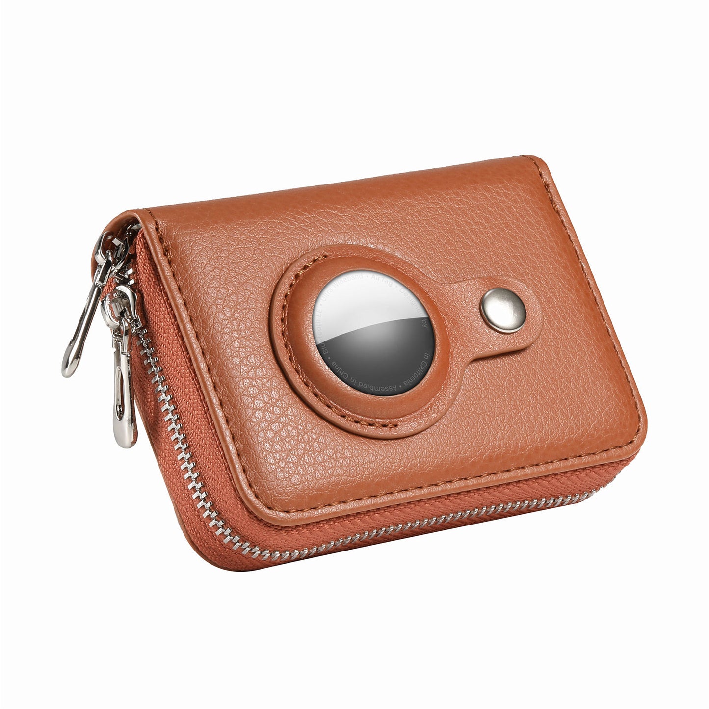 RFID Blocking Card Holder PU Leather Zipper Wallet with Built-in Case for Apple AirTag