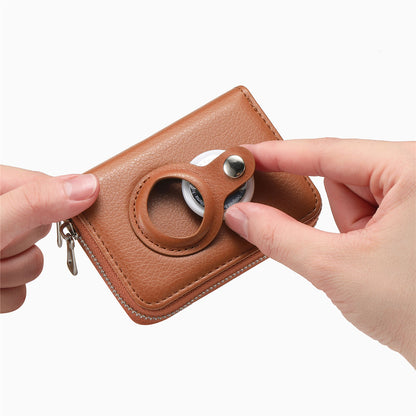 RFID Blocking Card Holder PU Leather Zipper Wallet with Built-in Case for Apple AirTag