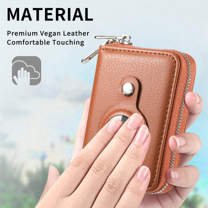 RFID Blocking Card Holder PU Leather Zipper Wallet with Built-in Case for Apple AirTag