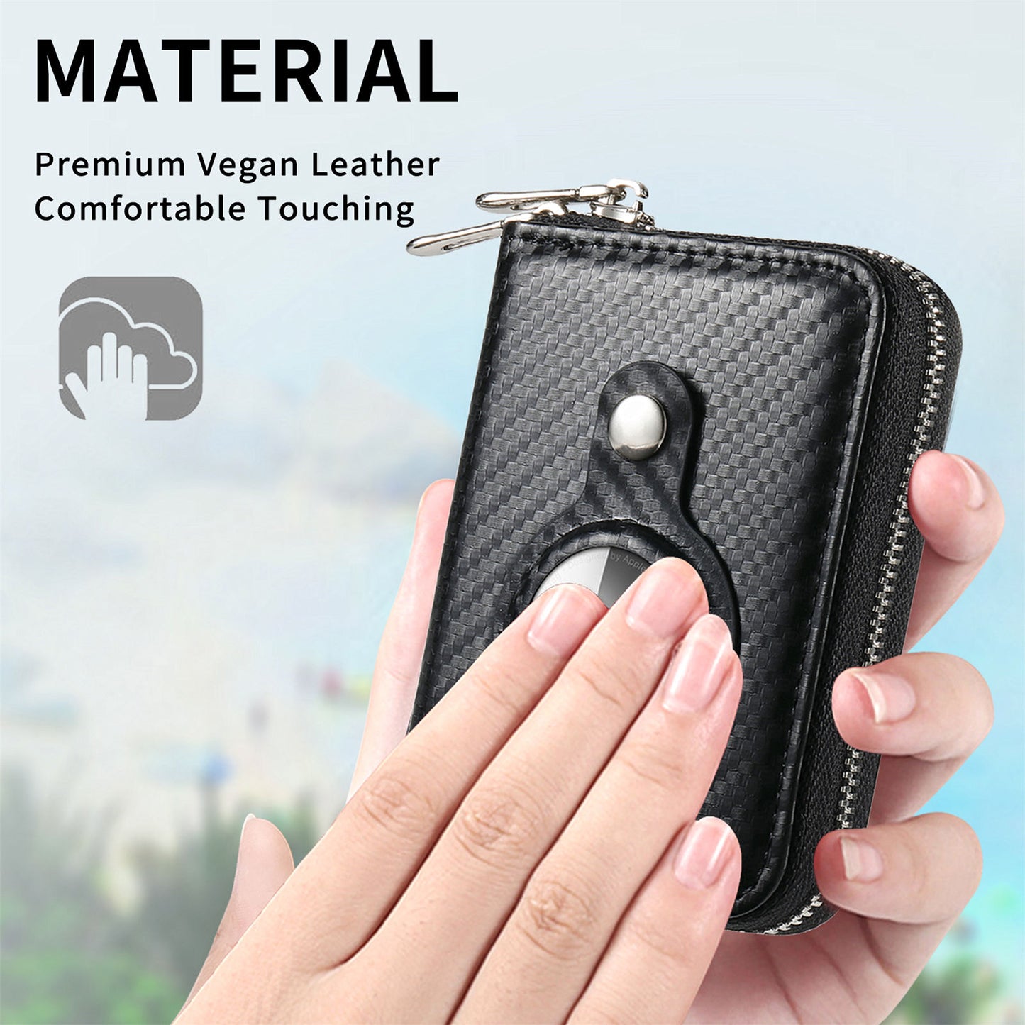 RFID Blocking Card Holder PU Leather Zipper Wallet with Built-in Case for Apple AirTag