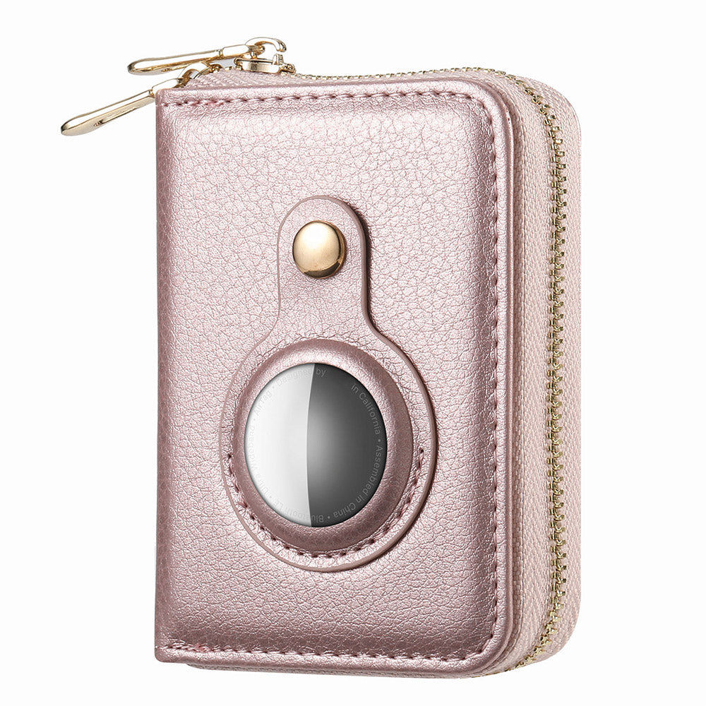 RFID Blocking Card Holder PU Leather Zipper Wallet with Built-in Case for Apple AirTag