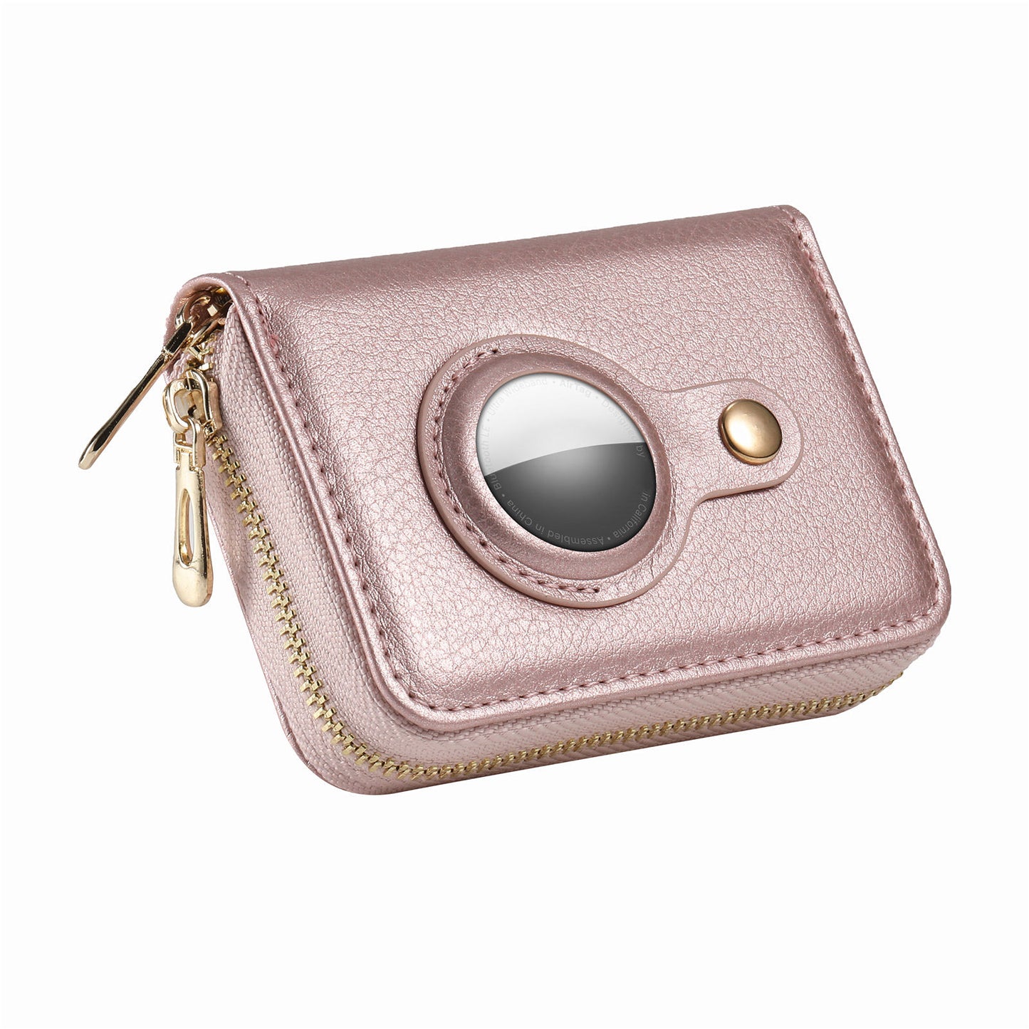 RFID Blocking Card Holder PU Leather Zipper Wallet with Built-in Case for Apple AirTag