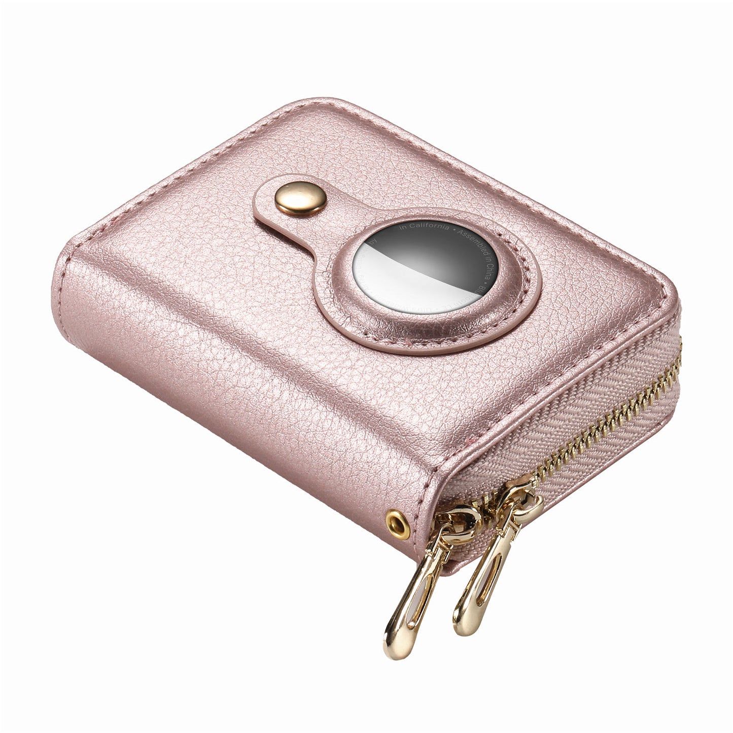 RFID Blocking Card Holder PU Leather Zipper Wallet with Built-in Case for Apple AirTag