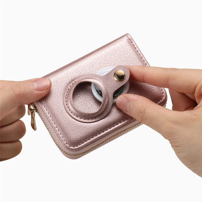 RFID Blocking Card Holder PU Leather Zipper Wallet with Built-in Case for Apple AirTag