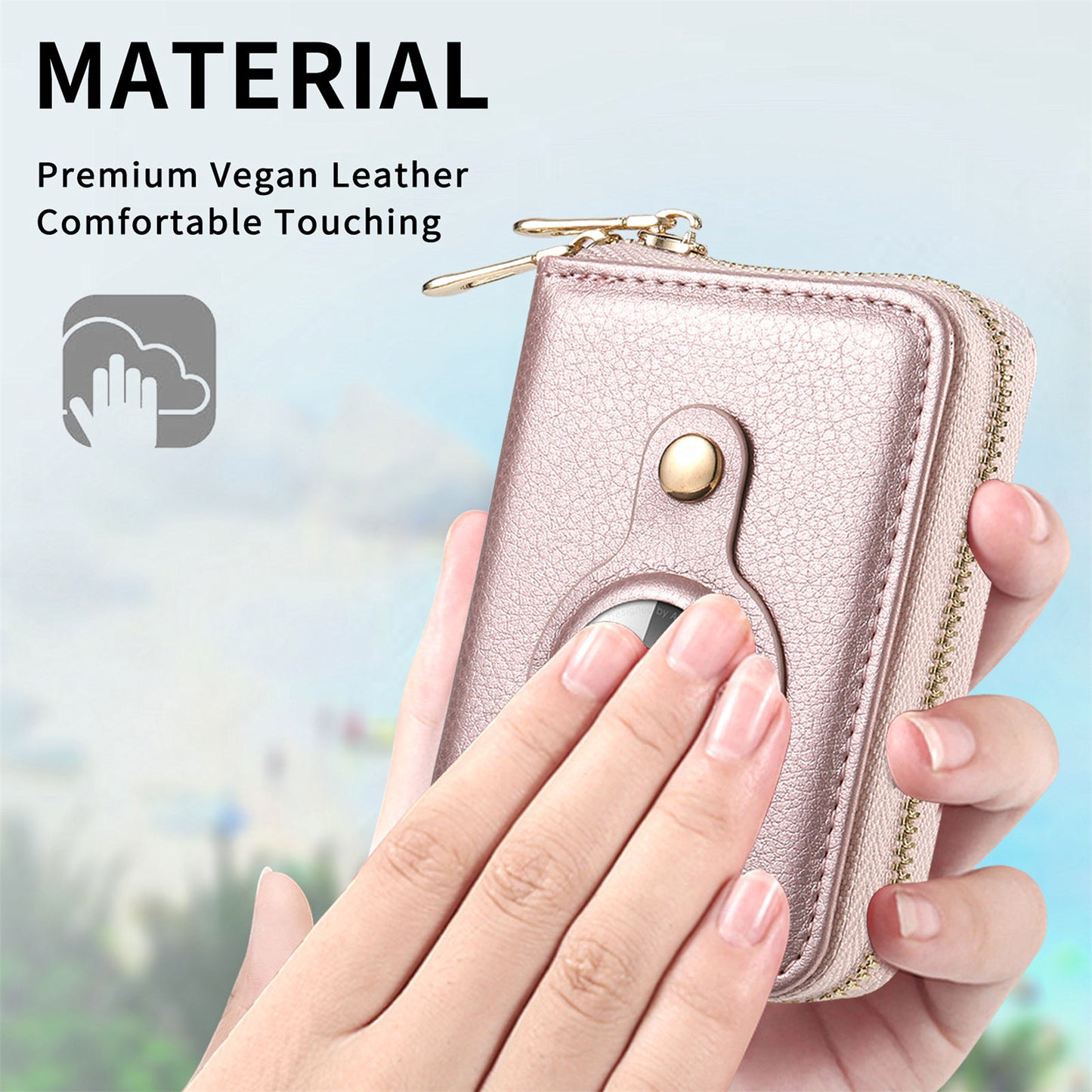 RFID Blocking Card Holder PU Leather Zipper Wallet with Built-in Case for Apple AirTag