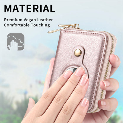RFID Blocking Card Holder PU Leather Zipper Wallet with Built-in Case for Apple AirTag