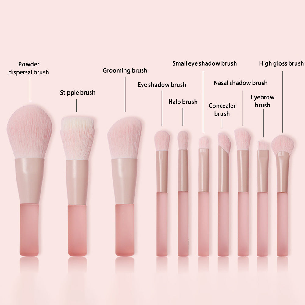10Pcs / Set Makeup Tool Soft Artificial Fiber Brush Kit for Eye Shadow, Highlight, Foundation Powder (with Storage Bag)
