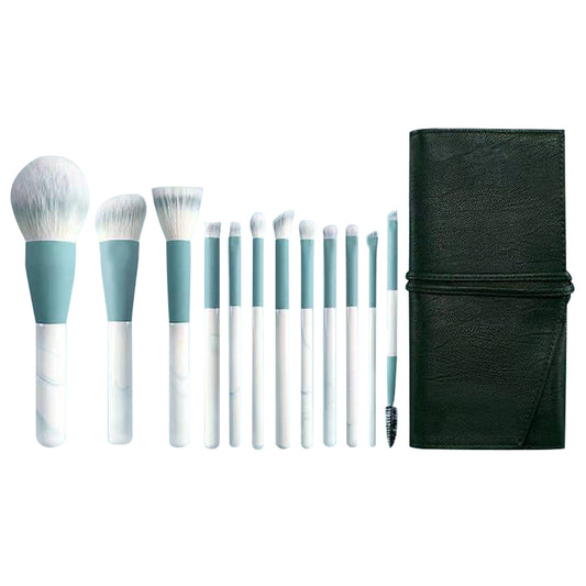 12Pcs / Set Soft Artificial Fiber Brush Set for Eye Shadow, Highlight, Foundation Powder (with Storage Pouch)