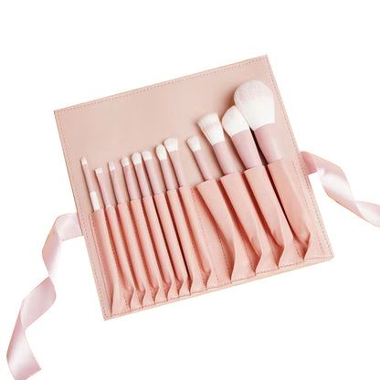 12Pcs / Set Soft Artificial Fiber Brush Set for Eye Shadow, Highlight, Foundation Powder (with Storage Pouch)