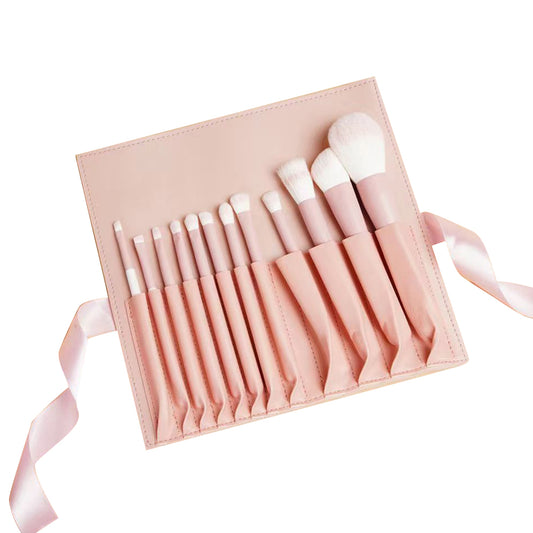 12Pcs / Set Soft Artificial Fiber Brush Set for Eye Shadow, Highlight, Foundation Powder (with Storage Pouch)