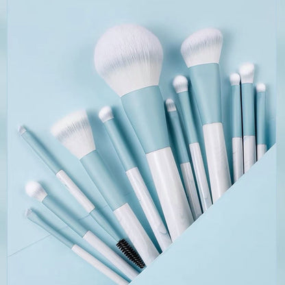 12Pcs / Set Soft Artificial Fiber Brush Set for Eye Shadow, Highlight, Foundation Powder (with Storage Pouch)