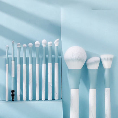 12Pcs / Set Soft Artificial Fiber Brush Set for Eye Shadow, Highlight, Foundation Powder (with Storage Pouch)