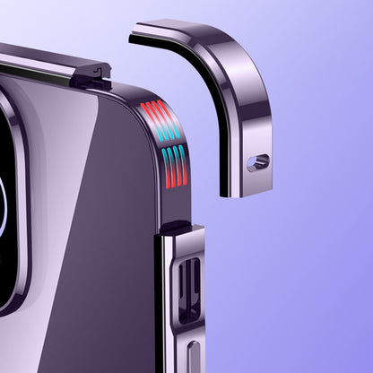 For iPhone 15 Plus Straight Edge Phone Case Double Sides Tempered Glass Metal Frame Magnetic Cover with Buckle