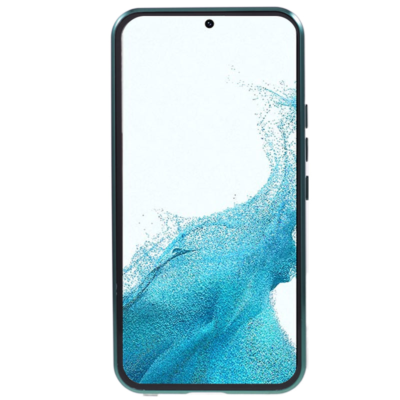 For Samsung Galaxy S22+ 5G Magnetic Metal Frame Phone Case Double Sided Tempered Glass Full Protective Cover with Lock Buckle