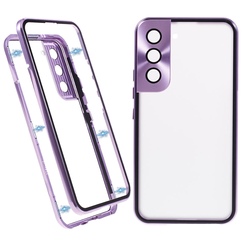 For Samsung Galaxy S22+ 5G Magnetic Metal Frame Phone Case Double Sided Tempered Glass Full Protective Cover with Lock Buckle