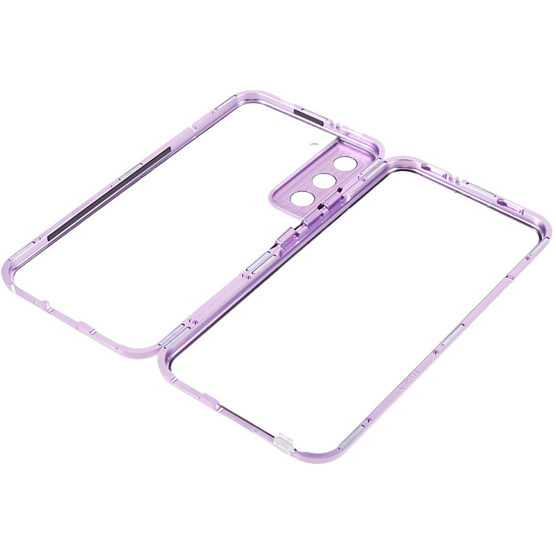 For Samsung Galaxy S22+ 5G Magnetic Metal Frame Phone Case Double Sided Tempered Glass Full Protective Cover with Lock Buckle