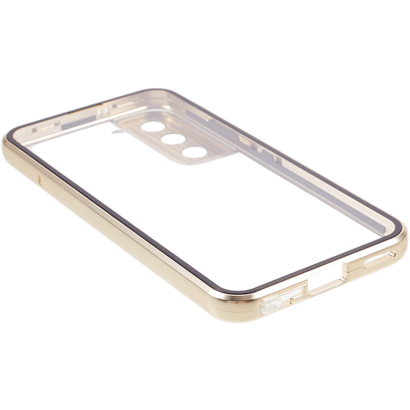 For Samsung Galaxy S22+ 5G Magnetic Metal Frame Phone Case Double Sided Tempered Glass Full Protective Cover with Lock Buckle