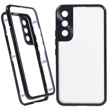 For Samsung Galaxy S22+ 5G Magnetic Metal Frame Phone Case Double Sided Tempered Glass Full Protective Cover with Lock Buckle