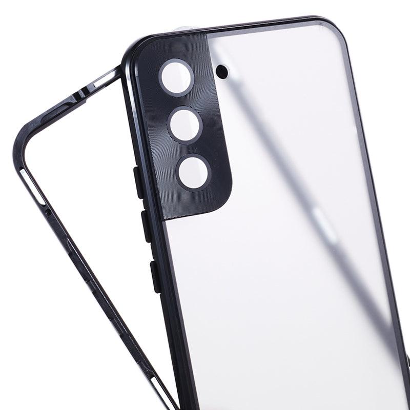 For Samsung Galaxy S22+ 5G Magnetic Metal Frame Phone Case Double Sided Tempered Glass Full Protective Cover with Lock Buckle