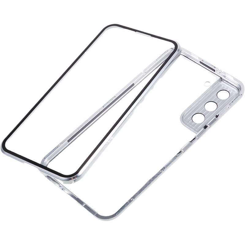 For Samsung Galaxy S22+ 5G Magnetic Metal Frame Phone Case Double Sided Tempered Glass Full Protective Cover with Lock Buckle