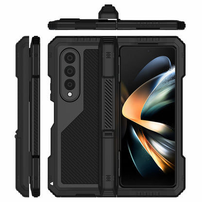 For Samsung Galaxy Z Fold4 5G Aluminium Alloy + Silicone Phone Case Shockproof Dustproof Kickstand Protective Cover with Screen Protector