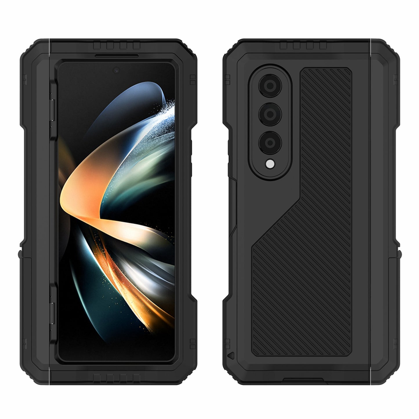 For Samsung Galaxy Z Fold4 5G Aluminium Alloy + Silicone Phone Case Shockproof Dustproof Kickstand Protective Cover with Screen Protector