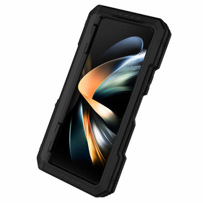 For Samsung Galaxy Z Fold4 5G Aluminium Alloy + Silicone Phone Case Shockproof Dustproof Kickstand Protective Cover with Screen Protector