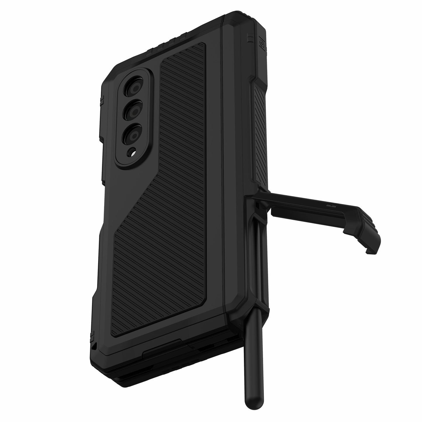 For Samsung Galaxy Z Fold4 5G Aluminium Alloy + Silicone Phone Case Shockproof Dustproof Kickstand Protective Cover with Screen Protector