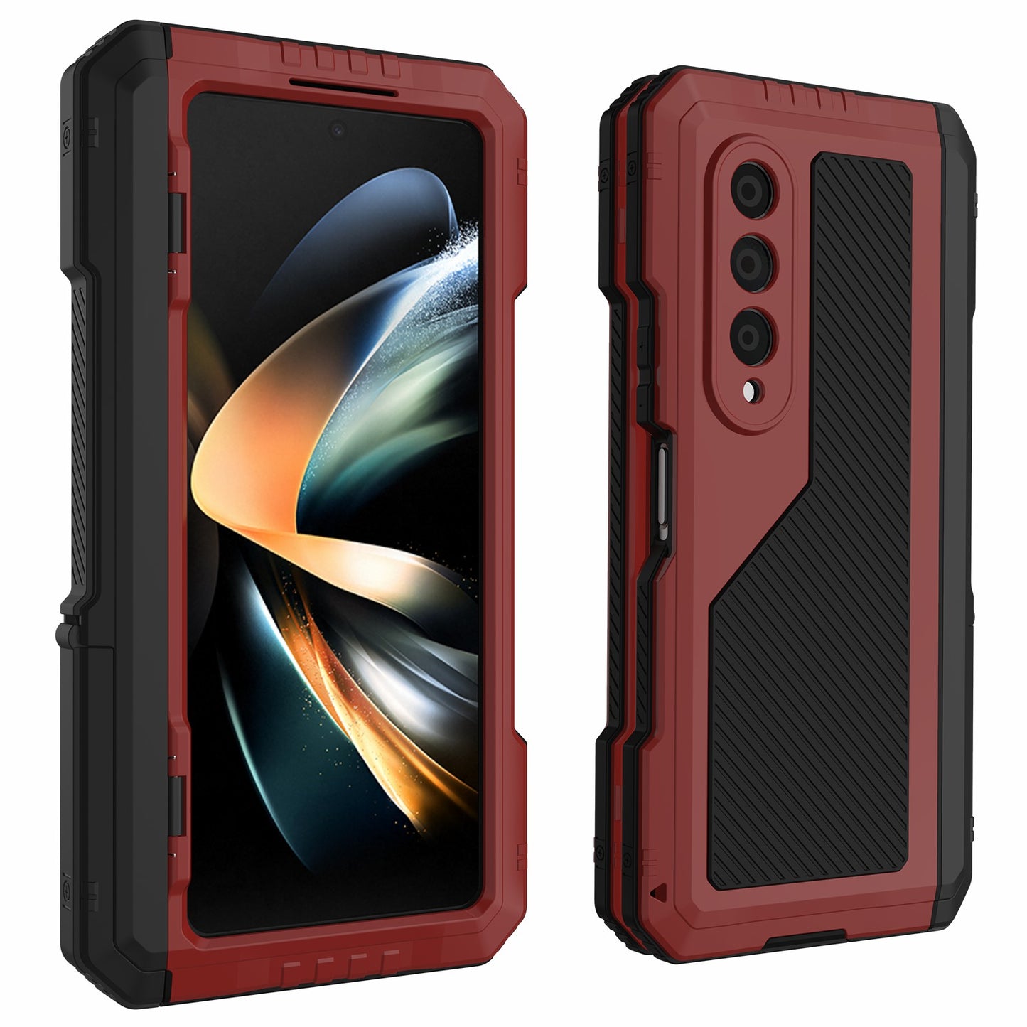 For Samsung Galaxy Z Fold4 5G Aluminium Alloy + Silicone Phone Case Shockproof Dustproof Kickstand Protective Cover with Screen Protector