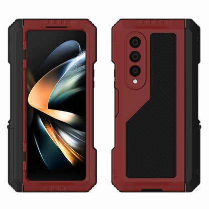 For Samsung Galaxy Z Fold4 5G Aluminium Alloy + Silicone Phone Case Shockproof Dustproof Kickstand Protective Cover with Screen Protector