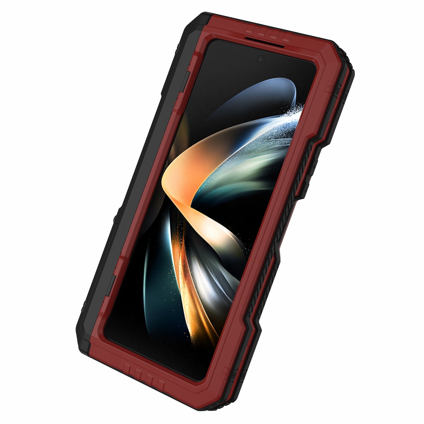 For Samsung Galaxy Z Fold4 5G Aluminium Alloy + Silicone Phone Case Shockproof Dustproof Kickstand Protective Cover with Screen Protector